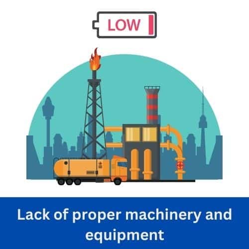Lack of proper machinery and equipment