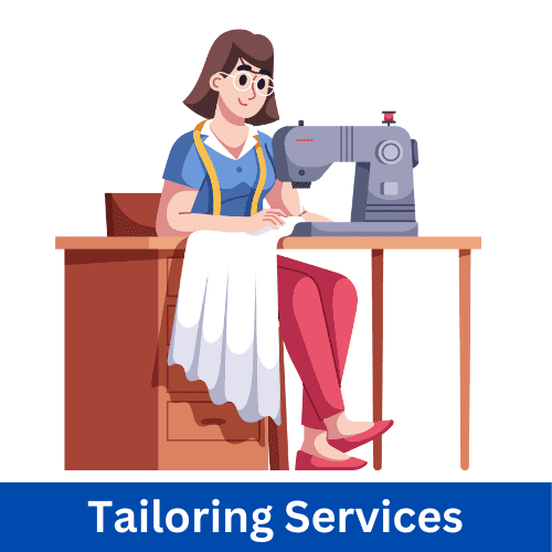 Small Business Ideas in a Village Tailoring shop in a village offering clothes alterations and custom sewing services.