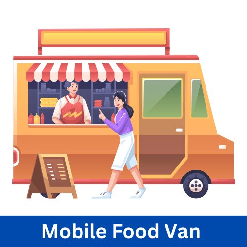 Small Business Ideas in a Village Mobile food van in a village selling traditional snacks and drinks at local events.